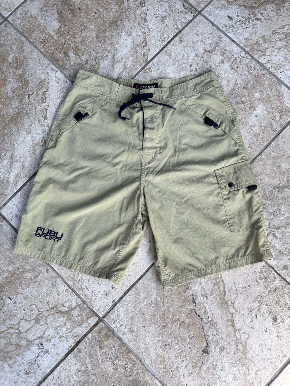 FUBU Sport Vintage 90s Nylon Cargo Board Shorts Olive Green Size 36